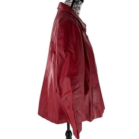 90s Vintage Red Leather Zip-Up Jacket โ Dialogue Size 1X - Picture 5 of 16